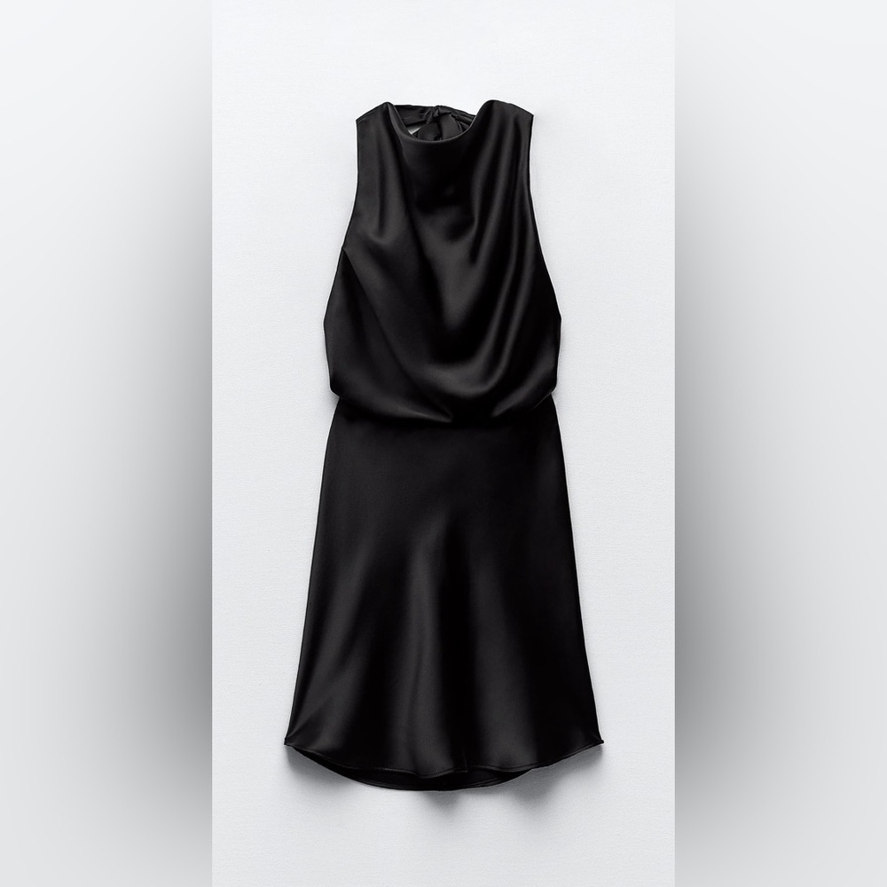Zara Black Sleeveless Cowl Neck Sheath Dress